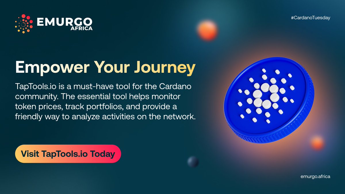 EmurgoAfrica's tweet photo. TapTools is a must-have tool for the Cardano community. 

The essential tool helps monitor token prices, track portfolios, and provide a friendly way to analyze activities on the network.

Visit: https://t.co/jfXjqWKKae

#CardanoTuesday https://t.co/18YpLLOykM