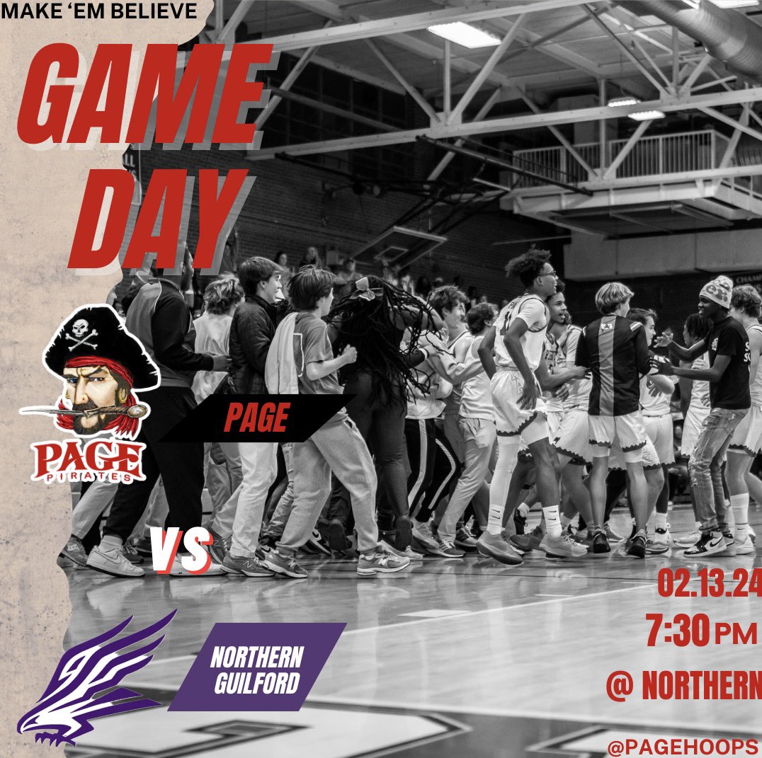 It’s GAME DAY!! Your Pirates Varsity Men’s Basketball Team is on the road for tonight’s second to last conference regular season game! We are set to take on a tough opponent in Northern Guilford tonight on the road! 
#Together
#MakeEmBelieve
