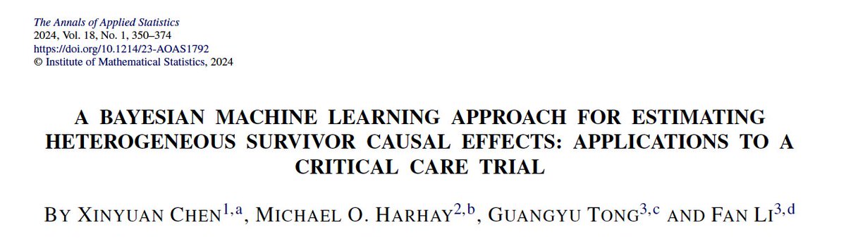 Death-truncated non-mortality outcomes challenge trials in many fields, esp critical care. While I still don't find any approach conceptually ideal, here is a new-ish idea from us: conditional survivor average causal effects. projecteuclid.org/journals/annal… @FanLi90 @TonyGuangyuTONG