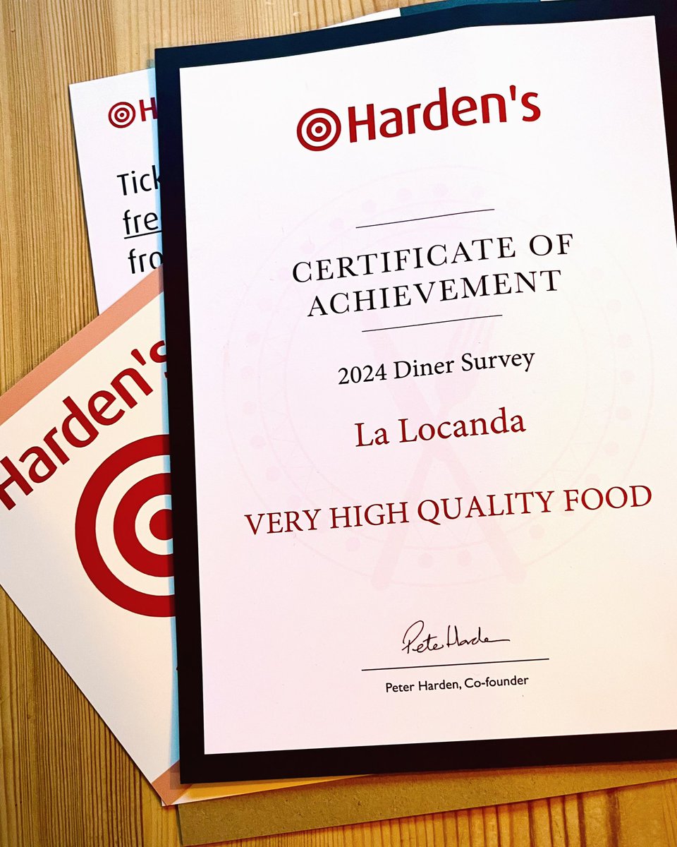 LaLocandaCinzia's tweet photo. Great start to the week with our @HardensBites award arriving in the post. The Hardens Guide is the trusted guide to the 3,000 most notable restaurants in the UK and is based on independent reviews from diners. 

#CulinaryExcellence #DiningDelight #GourmetRecognition #goodfood https://t.co/AW5fVwoiZK