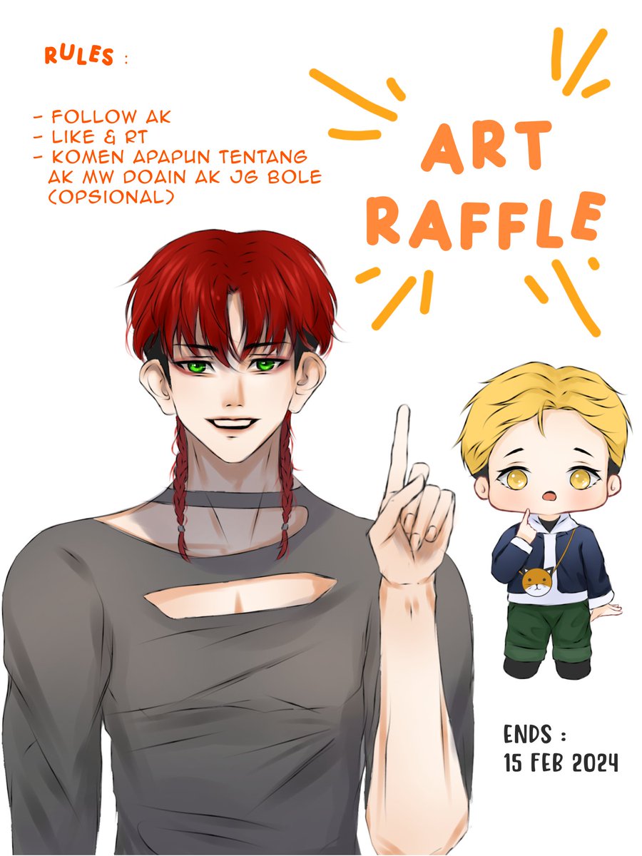 RereBraunn's tweet photo. EHEM! Krna besok ak ultah... Jadi mw ART RAFFLE dikit... 

Mang dpet ap sie?
Ak bkal milih 2 pemenang..
Yg pertama dapet half body illustration
Yg kedua dpet chibi full body

Makasih yang mau join 🫶 https://t.co/qwUnbSviMx