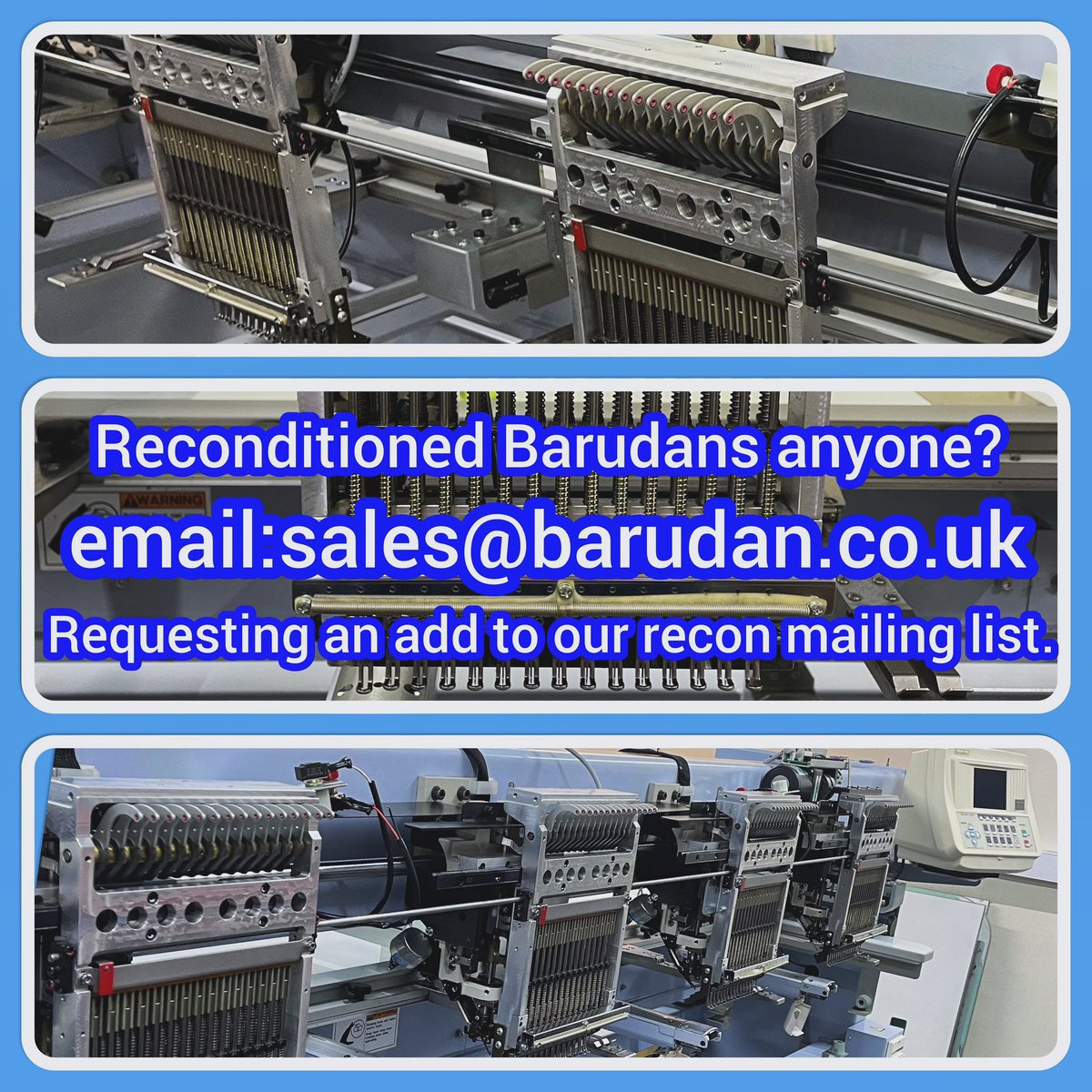 Email:sales@barudan.co.uk if you are interested in reconditioned#Barudan #embroiderymachines 
#barudan #barufan #barudanforlife #highstandards #exceedexpectations #qualitymatters #builtinJapan #builttolast #investinyourfuture #investinthebest #exceptionalquality #robust #reliable