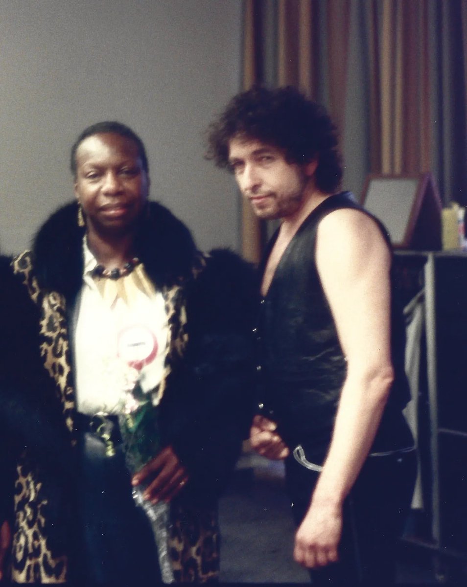 Bob Dylan meets Nina Simone backstage at Statenhal, The Hague, Netherlands, 1989. 📸: Christina Svane. #BobDylan #Dylan #NinaSimone