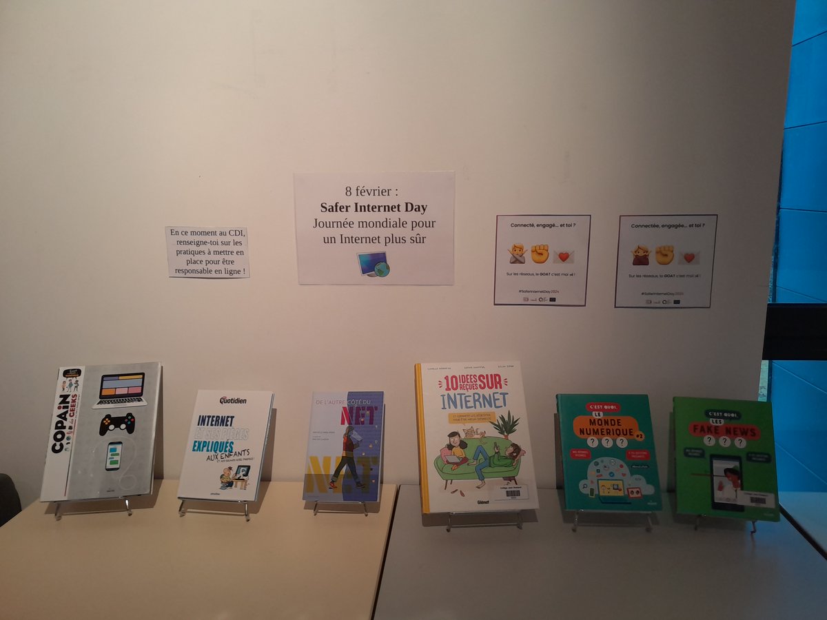 clgrostand87's tweet photo. Jeudi 8 février, c’était le Safer Internet Day : la journée mondiale pour un Internet plus sûr. Au CDI, de nombreuses ressources pour adopter des pratiques responsables en ligne sont disponibles ! https://t.co/uaXFdwZRrX