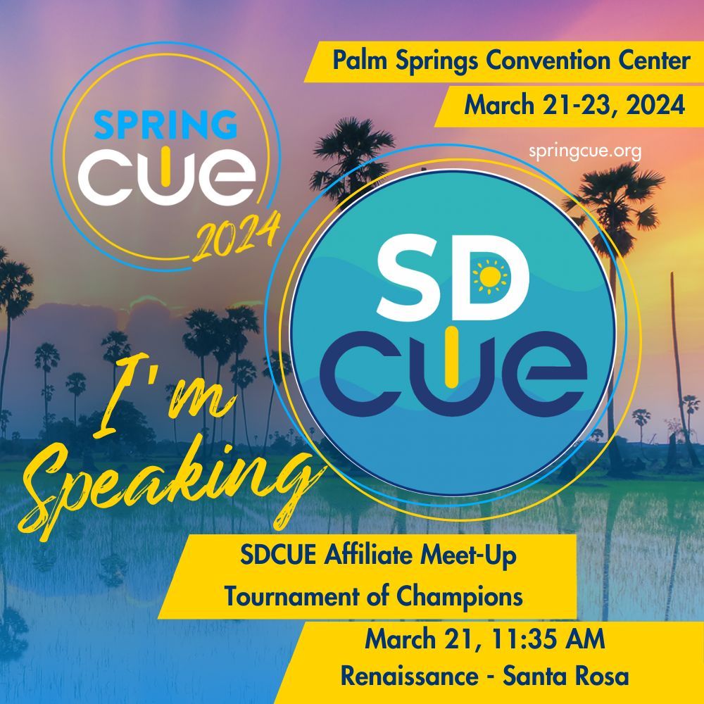 Get ready for the San Diego Educator's meet up at #SpringCUE! Come enjoy the sunny San Diego fun and don't miss the chance to grab some awesome swag. It's all happening courtesy of <a href="/SanDiego_CUE/">San Diego CUE</a>. #wearecue <a href="/LizLoether/">Liz Loether</a> <a href="/mthompson/">Mark Thompson</a> @mattrhoads1990 <a href="/Claudjavo/">Claudja Van Orden</a> <a href="/mollymmaloy/">Molly Maloy</a> <a href="/drewhinds/">Dr. Drew</a>