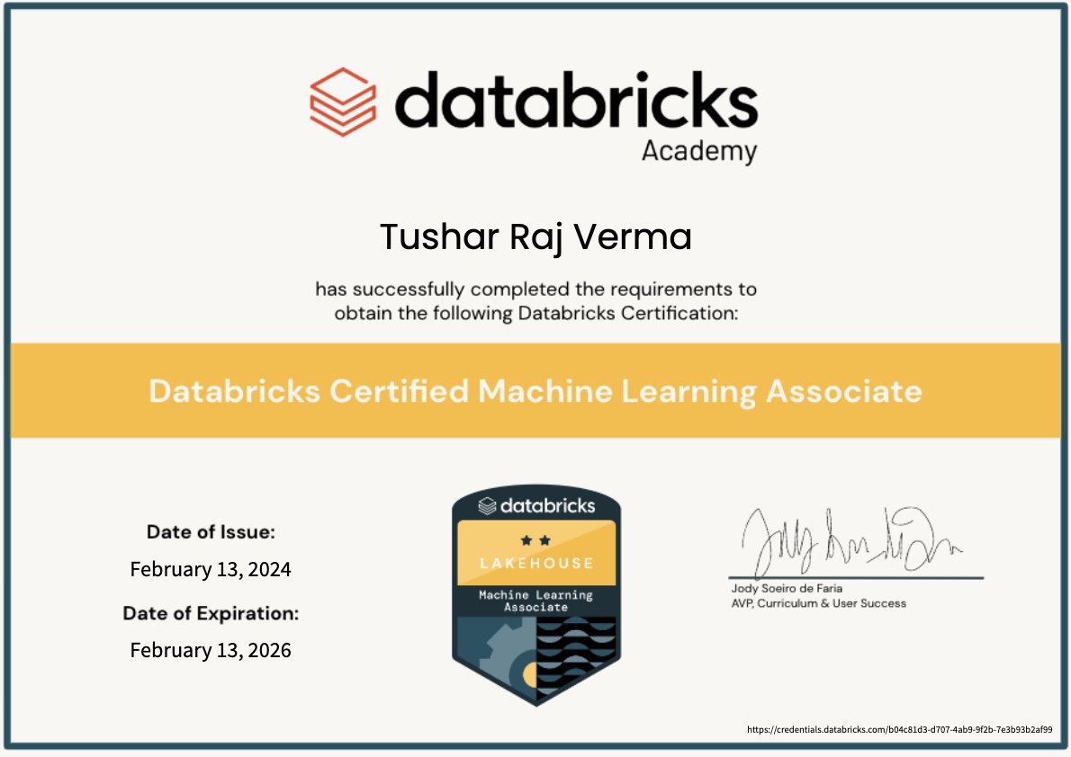 TrajVoid's tweet photo. After thorough preparation, I successfully passed the Databricks Machine Learning Associate exam. 
Throughout the past year, I had been creating content and implementing most of the modules, which greatly contributed to my success.

https://t.co/jNbWRRy1Pw https://t.co/pAHryDbrW6