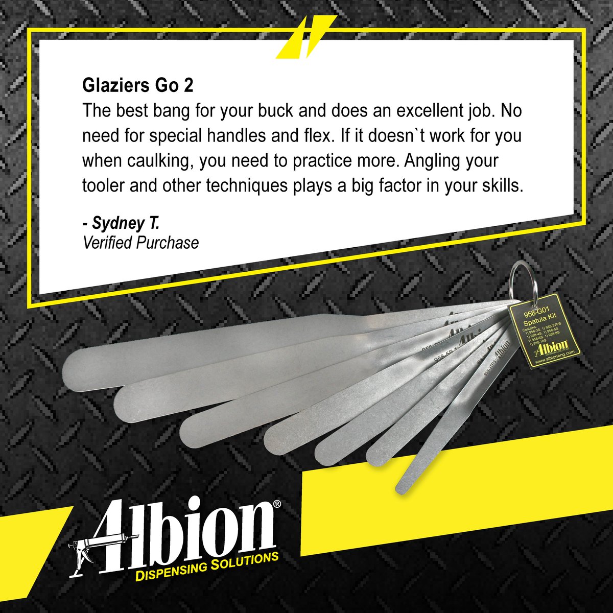 AlbionEngCo's tweet photo. Practice makes perfect, but so does having Albion Spats. 😜
#TestimonialTuesday #review #happycustomer #productreview #fivestar #bestofthebest #qualitytools #qualitymatters #caulkingprofessionals #recommended #caulking #toolsofthetrade #contractor #WeDispenseThat #albioneng https://t.co/2WglpmX3Kb