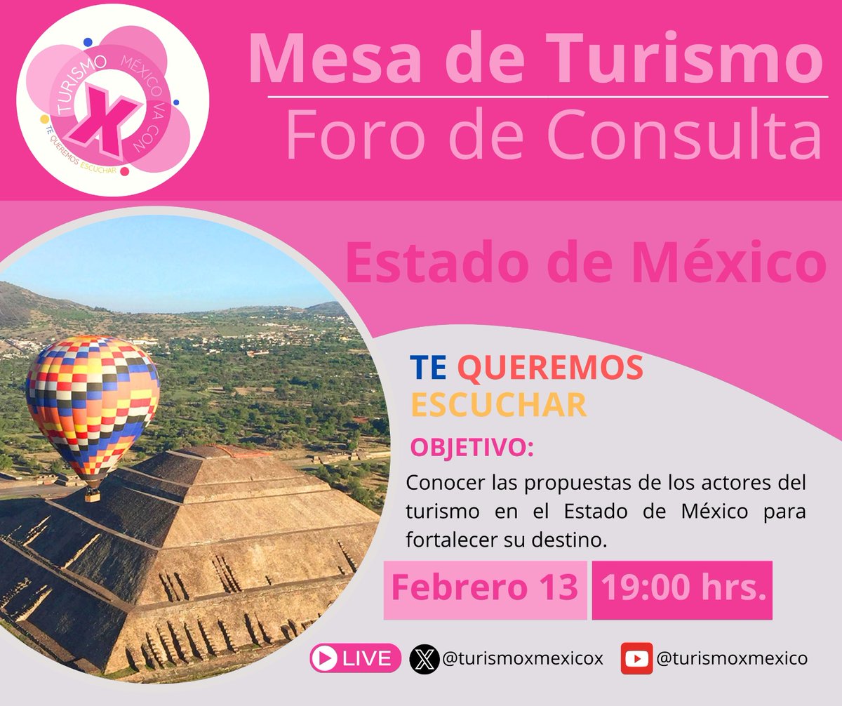 #EstadoDeMéxico #TeQueremosEscuchar Hoy #ForoConsulta #MesaTurismo Actores con propuestas: #gastronomía #promoción #producto turístico #industria de reuniones #PueblosMágicos Porque #MerecesMás ¡Síguenos por #X y #YouTube! 👇🏼👇🏼