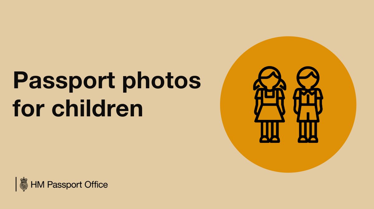 Taking a passport photo for a child under 6? -Children must be on their own in the picture -Children under 6 do not have to look directly at the camera or have a plain expression -Use a plain light, coloured background See our full guidance ↪️gov.uk/photos-for-pas…