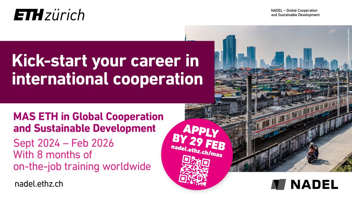 🌍🌱🚀Are you looking for a purpose-driven career that contributes to global sustainability and cooperation? Then ETH NADEL's Master of Advanced Studies (MAS) is the programme for you. The application deadline is 29 Feb: nadel.ethz.ch/education/mas-…
