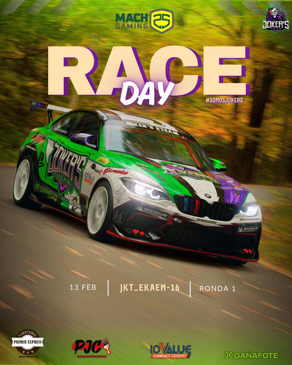 #GT7 #RaceDay

🏁 ¡Da comienzo la MG18 Cup en su R1️⃣! 🏁
<a href="/AGarnata/">Alejandro Garnata</a> <a href="/18ManuGonzalez/">Manuel Gonzalez Simon</a>

🚗| BMW M2 Competition '18
🗺️| Sardegna A
👤| <a href="/ekagtav/">Eka</a>
⏰| 21:00
🖌️| <a href="/AJSF_design/">AJSF_design</a>
🪧| <a href="/DanielMosteiro/">Daniel Mosteiro</a>

📺| Sigue la retransmisión en twitch.tv/alejandro_garn…

#SomosJokers 💚💜🃏