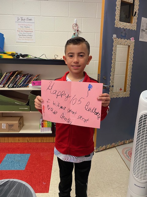 CedarForestES's tweet photo. Some students got to make birthday cards for a special resident at Spring Arbor. Dorothy is turning 105 years old this month and we are celebrating her! https://t.co/Ew4IRyflTq