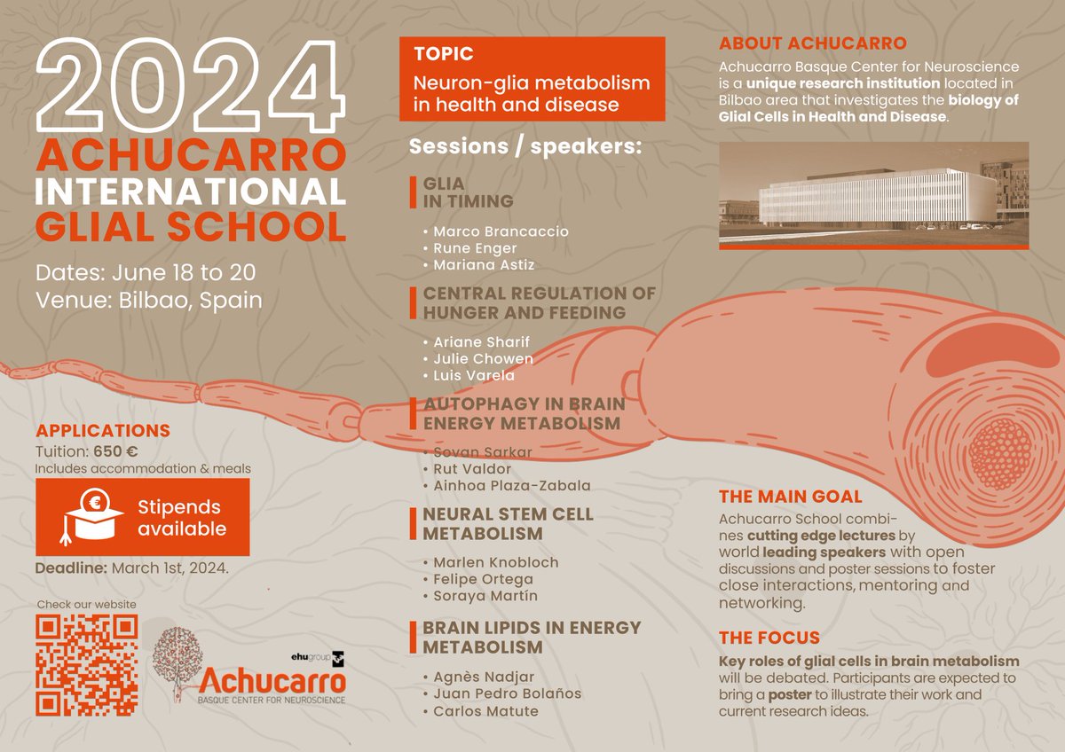 Coming up soon! 2024 Achucarro International Glial School <a href="/AchucarroGlia/">Ʌʗʜʋʗɑɼɼʘ</a> <a href="/bilbaoturismo/">Bilbao Turismo</a> Deadline March 1. Top speakers on #neuron #glia #brain #metabolism #health #disease #posters Stipends available <a href="/upvehu/">UPV/EHU</a> @ciberned <a href="/CIBER_ISCIII/">CIBER ISCIII</a> <a href="/SENC_/">SENC</a> <a href="/JovInvest_SENC/">@JovInvest_SENC</a> @FENS <a href="/IBRO/">IBRO</a> <a href="/WomenScience/">Women in Science</a>