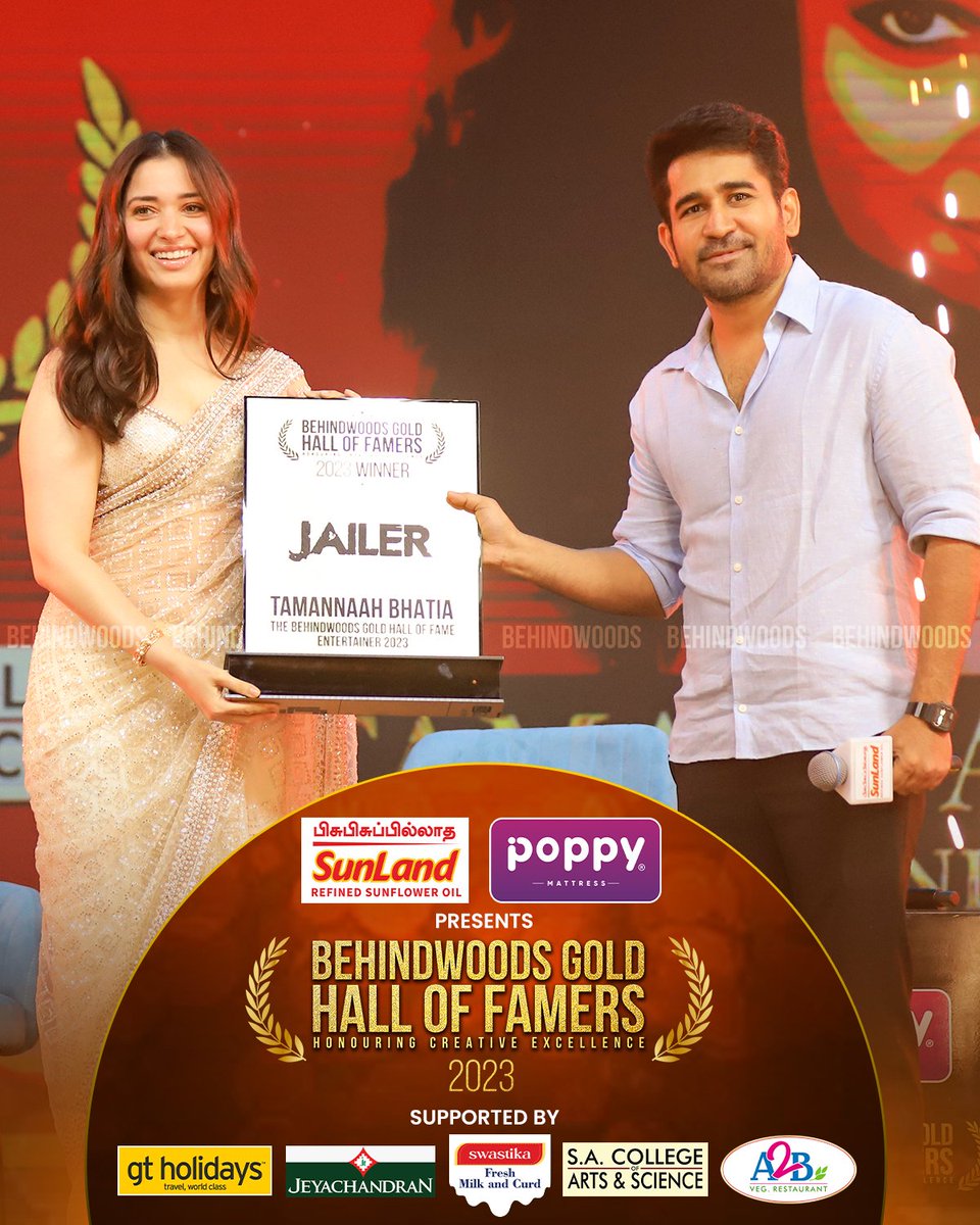 Honoring Tamannaah Bhatia with The Behindwoods Gold Hall Of Fame Entertainer 2023 - #Jailer🔥 

@tamannaahspeaks

#poppymattress #gtholidaysin #jeyachandrantextiles #a2bofficial
#viscomsacas #ktvhealthfood
 #BehindwoodsGoldHallOfFame #BGHF2024 #BehindwoodsAwards