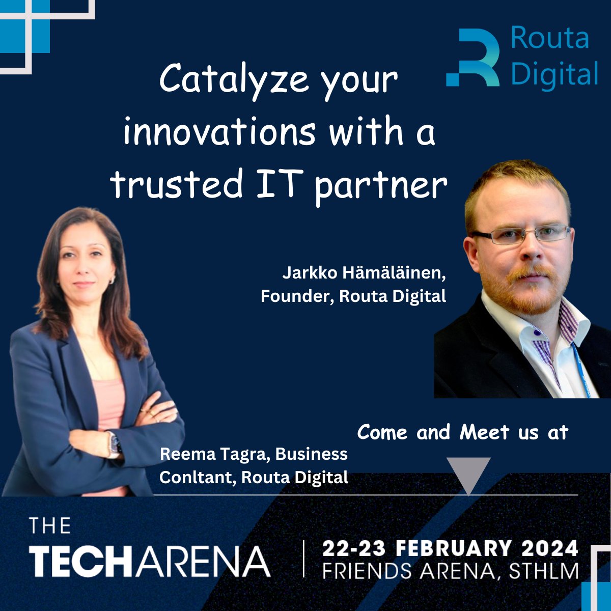 RoutaDigital's tweet photo. We are excited to connect and meet all the tech leaders, innovators, and disruptors in Stockholm at #TechArena 2024! Our team is thrilled to be part of this dynamic event.
.
#TechArena2024 #StockholmTech #InnovationLeadership #RDinStockholm #RoutaDigital https://t.co/gWljIuMWsE