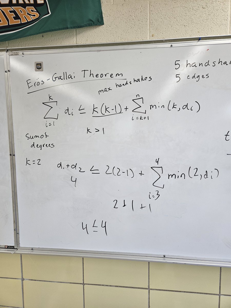So proud of my discrete math students. They came up with a simplified version of the Eros-Gallai Theorem in class!! We did not get into a formal proof, but we got to discuss the ideas behind it. ##WeAreFirebirds #ITeachMath