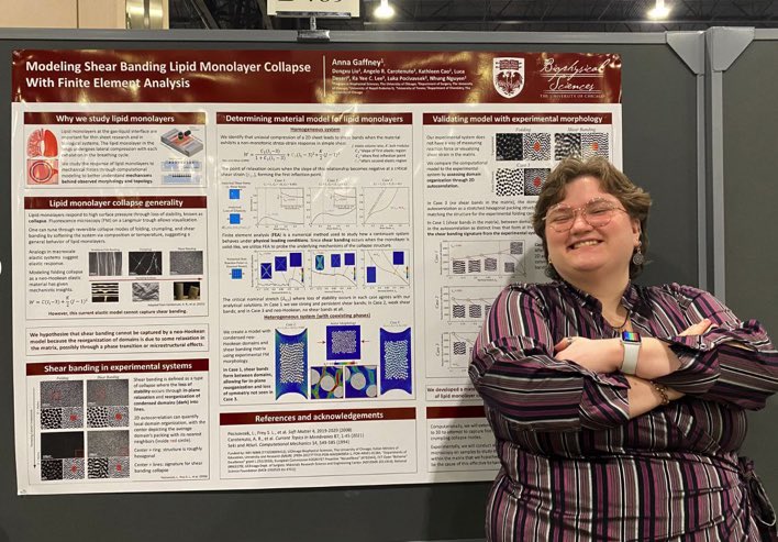 Congrats to Anna Gaffney for winning the poster competition in theory and computation at the @BiophysicalSoc meeting! Amazing work on a generalized continuum model of lipid monolayer elasticity implemented with finite elements.