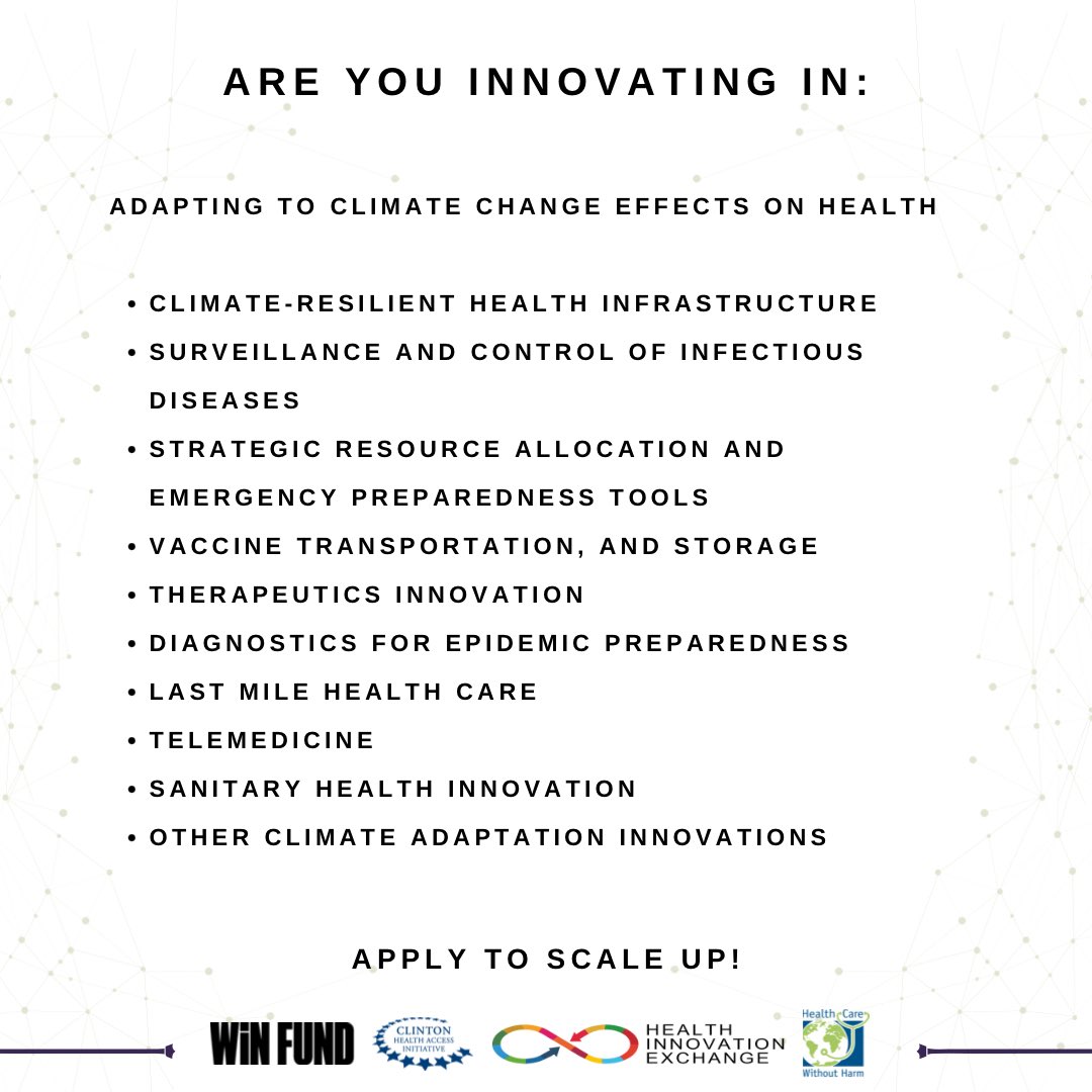 HIExinno's tweet photo. Are you innovating in health or climate? Looking to scale up? Don't miss this opportunity:

✅ One-on-one meetings with investors 
✅ Pre-set meetings with industry leaders 
✅ Networking with ministers

Apply now: https://t.co/lQKQVywmqY

#GlobalHealth #ClimateAction #Innovation https://t.co/31SFCiSava