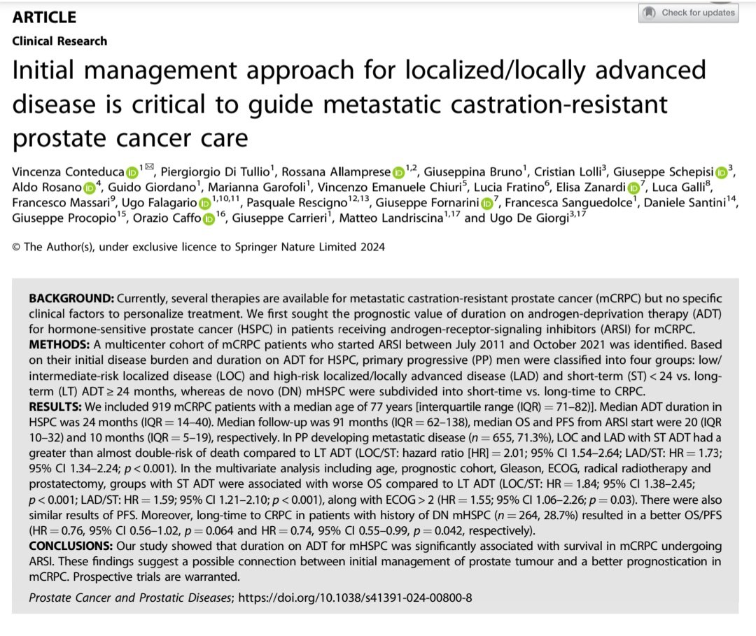 Useful insights on management of prostate carcinoma by V.Conteduca and team #CancerResearch #oncology #genitourinary More details here: pubmed.ncbi.nlm.nih.gov/38347113/