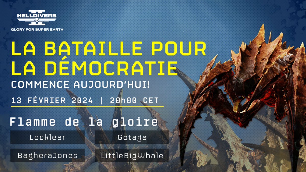 Ce soir on va en découdre sur #Helldivers2 avec mon équipage de qualité ! @LittleBigWhale, @Baghera__Jones et @Gotaga seront à mes côtés pour rétablir la paix dans la galaxie. Un skin d'armure unique vous attend grâce aux Twitch Drops. #PlaystationAd Publicité @PlayStation