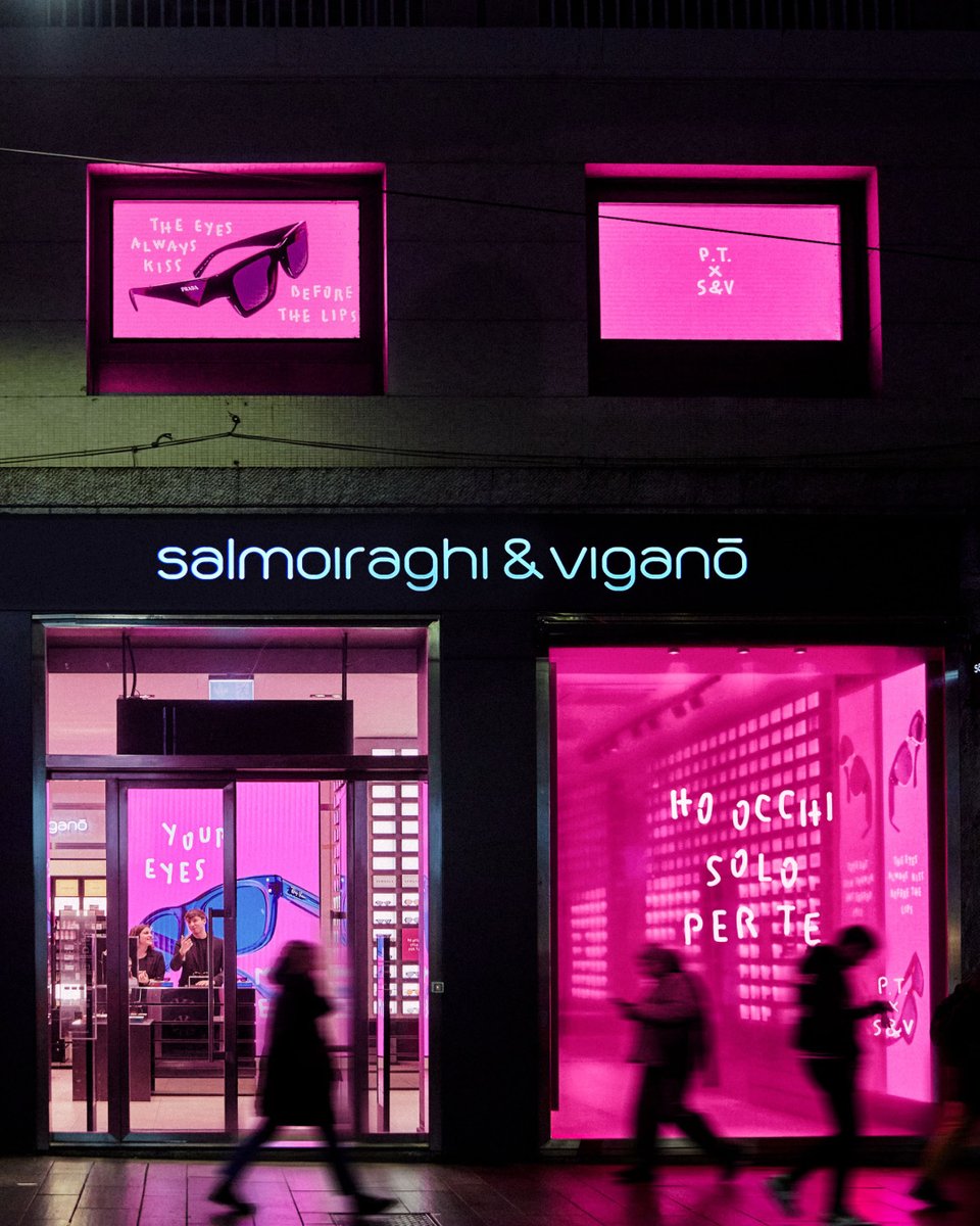 The windows of @SV_Official stores are tinged in bright pink to celebrate once again #ValentinesDay together with Italian artist Pietro Terzini. The stores' windows display his impactful messages, capturing the magic enclosed in the eyes of those in love.