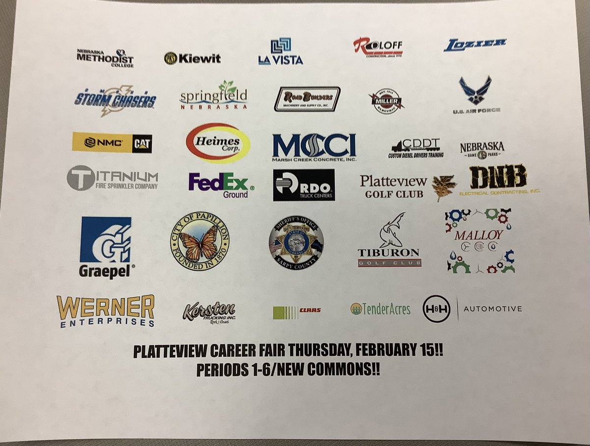 TrojanCareers's tweet image. 2 Days Until we host the @Platteview_HS Career Fair!  February 15 is the Date!  Looking forward to a great day!! #TrojanProud @nebraskacte @SpringfieldPV
