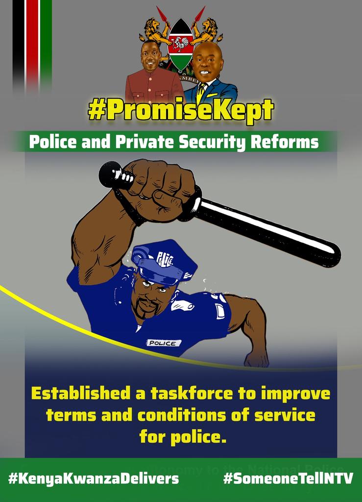 During the swearing in ceremony;President Ruto promised to form a taskforce to look on the conditions of Police and Private Security firms.True to his word it was formed and it was  led by former CJ David Maraga. #DeliveringThePlan #PromiseKept