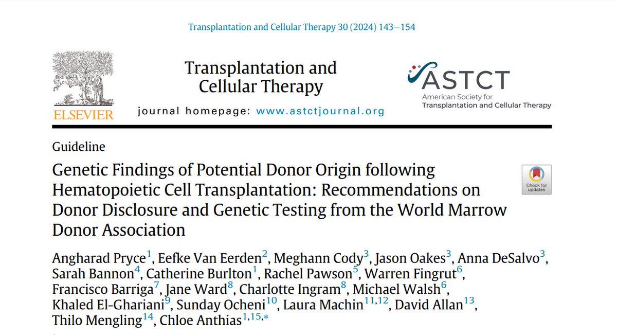 Donor disclosure & genetic testing should be discussed with donors during predonation consent & transplant centers should report potential donor genetic findings to registries. Read more recommendations from the World Marrow Donor Association: ow.ly/R5NG50QArI1 @WMDA_office