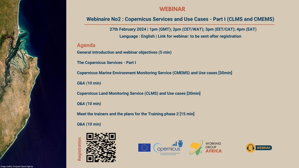 EOTECDevNet's tweet photo. 🌍🌊 Learning opportunity: Copernicus Webinars by @fpcup_wgafrica, Feb 27-29. Delve into advanced land & ocean observation from space. 🛰️🌳
Registration required: https://t.co/1YVi2op8C8
#FPCUP #Copernicus #EarthObservation #Webinar #Africa https://t.co/kRmR0lHKeo