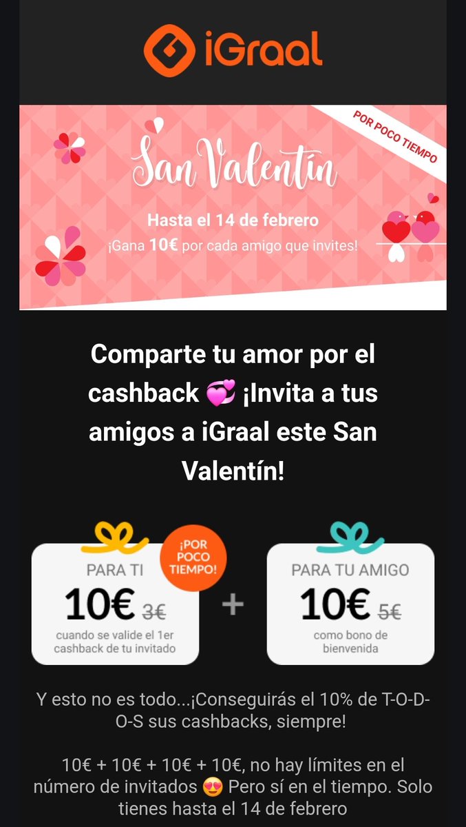 frolmos's tweet photo. Aprovecha hasta mañana, tienes 10€ de bienvenida por darte de alta en el Cashback de iGraal. Empieza a recuperar un porcentaje de tus compras https://t.co/RB40oSPtEl https://t.co/2rcj4I1Zuc