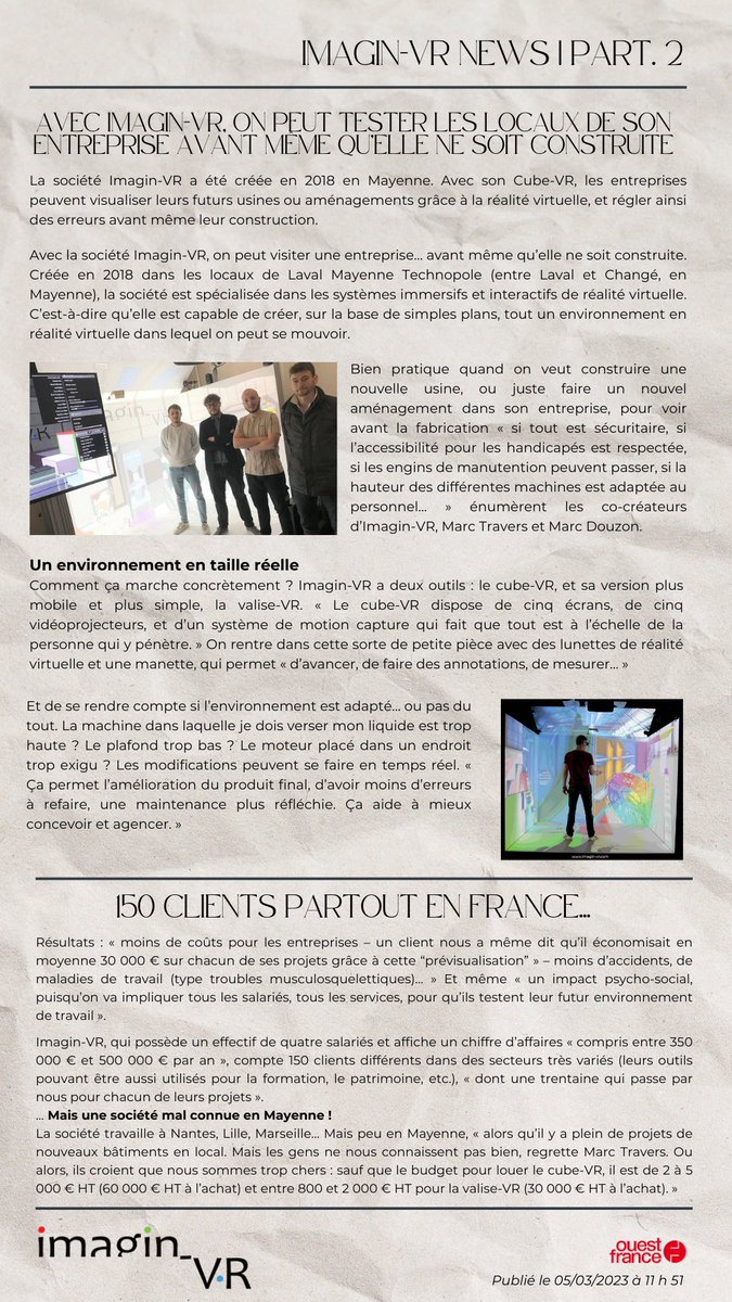 Imagin-VR (@imaginvr) on Twitter photo 📰 Revue de presse | IMAGIN-VR NEWS tous les mardis sur Instagram en story à la une
👉 Retrouvez la revue de presse juste ici : lnkd.in/eAekg5kV
📸 Revue de presse <a href="/OuestFrance/">Ouest-France</a> du 05/03/2023
#ouestfrance #news #histoire #realitevirtuelle #vr 📰 Revue de presse | IMAGIN-VR NEWS tous les mardis sur Instagram en story à la une
👉 Retrouvez la revue de presse juste ici : lnkd.in/eAekg5kV
📸 Revue de presse <a href="/OuestFrance/">Ouest-France</a> du 05/03/2023
#ouestfrance #news #histoire #realitevirtuelle #vr