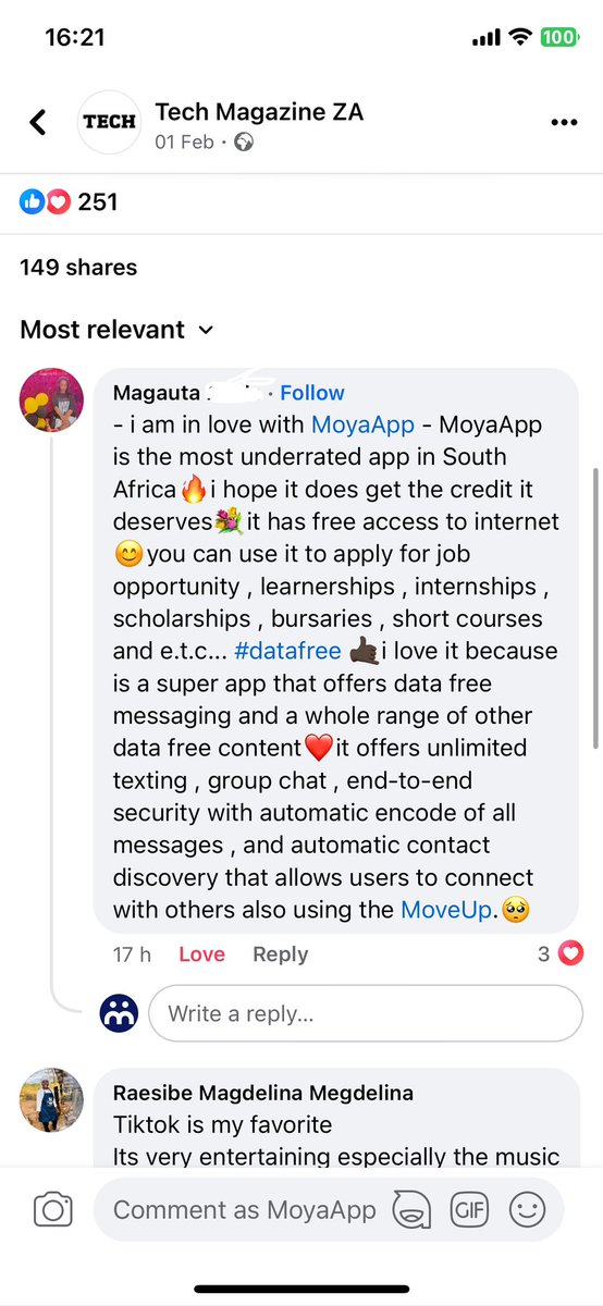 Moya_App's tweet photo. Mara waitsi it’s the little things like this comment that empowers us to do our best always mara🙏🏽 rea Leboga 😭 https://t.co/jsjTXkljBJ