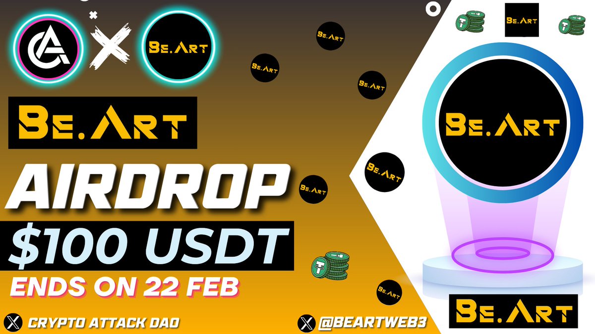 GleamAirdrop's tweet photo. 👑Crypto Attacks DAO x BeArt Airdrop👑
#QuestN #CryptoAttacksDAO #BeArt #BTC #ETH #BSC #Airdrop #Giveaway #Bitcoin #Airdrops #Giveaways #BNB #USDT #FreeCrypto

🎁Reward: 100 $USDT
🙍Winners: Lucky 50
🔎Link: https://t.co/Kum5pLovGT
📅End: 22 February, 11:59PM https://t.co/igzlQ7G6nm
