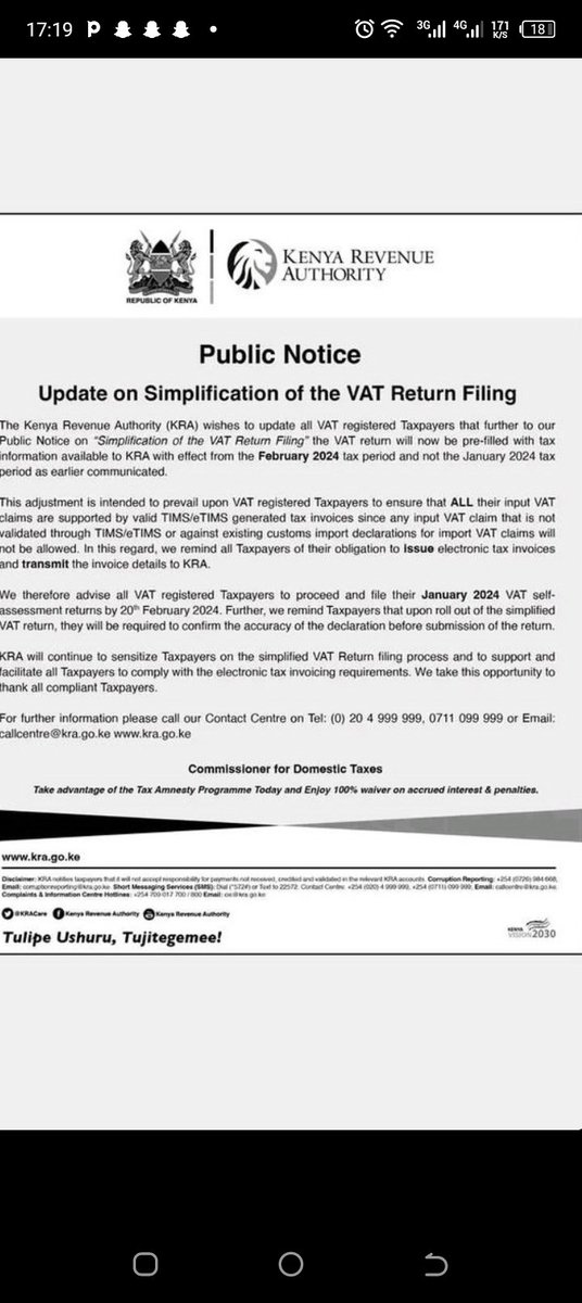 ltd_advisory's tweet image. Note KRA VAT auto populated Return to Commence from the February 2024 Return.
#KRAcare
#VATAutopopulatedreturn2024