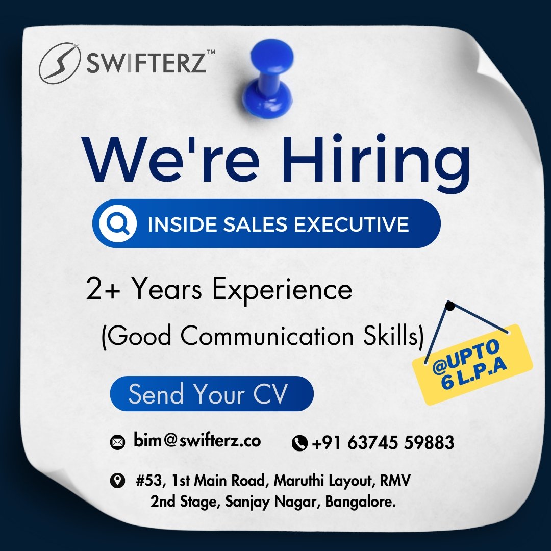 SwifterzLLP's tweet photo. We're seeking a talented Inside Sales professional with 2+ years of experience to join our dynamic team! If you excel in communication and are ready to take your career to new heights, this opportunity is for you. Competitive salary up to 6LPA https://t.co/LA7X8ILoh7