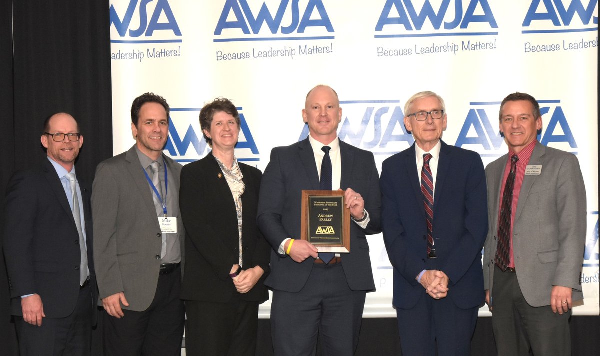 Governor Evers presented the Secondary Principal of the Year Award to Andy Farley last week at AWSA's Middle and High School Principals' Convention
