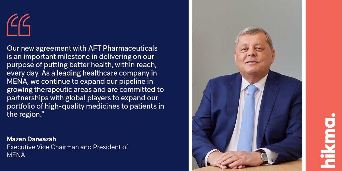 #News for #Investors and #Media #Hikma is proud to announce its exclusive partnership with AFT Pharmaceuticals introducing a patented #pain reliever to #KSA #Jordan and #Iraq, expanding our commitment to quality healthcare in #MENA.