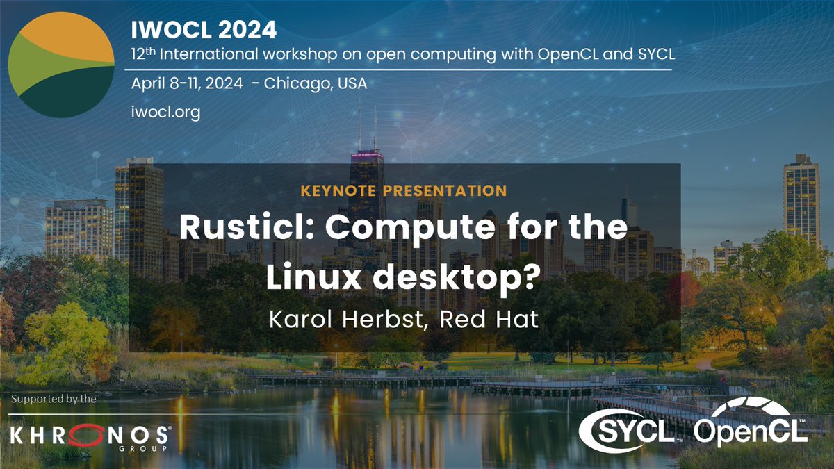 We are excited to announce our Keynote speaker for IWOCL 2024 - Karol Herbst from Red Hat. Karol will present on Rusticl, an OpenCL API implementation written in rust for Mesa, as compute for the Linux desktop! Join us: iwocl.org