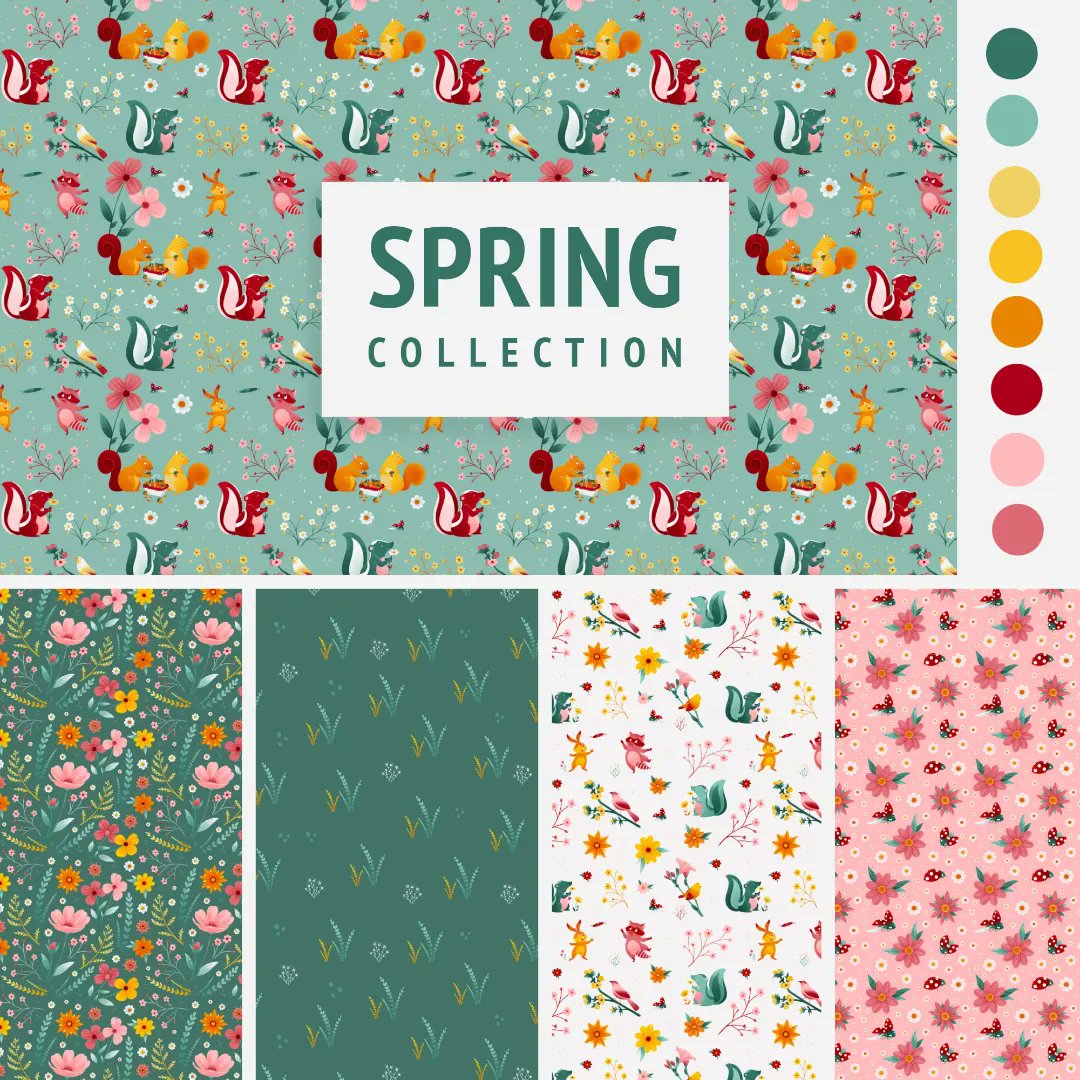 Margheillustra's tweet image. The presentation of my spring patterns among funny animals and colourful flowers continues
#pattern #spring #springpattern #fabric #store #newcollection #springcollection #floralpattern #botanical #cute #patterndesign #childrenpattern #product