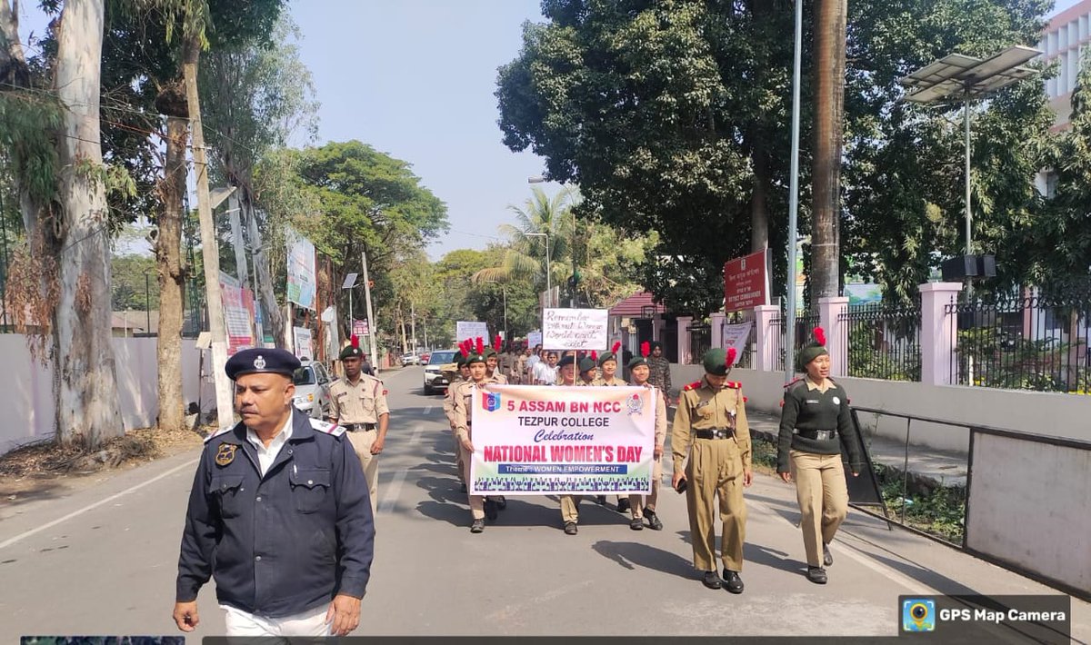 nccner's tweet photo. 🌟Cadets of #5AssamBnNCC, Tezpur Gp took to streets, spreading awareness &amp; fighting for women's rights on #NationalWomen'sDay! 👭💪Their incredible rally &amp; impactful street play showcased the united strength of our society in promoting gender equality.#TeamFifer #WomenEmpowerent https://t.co/SQo78By8T9