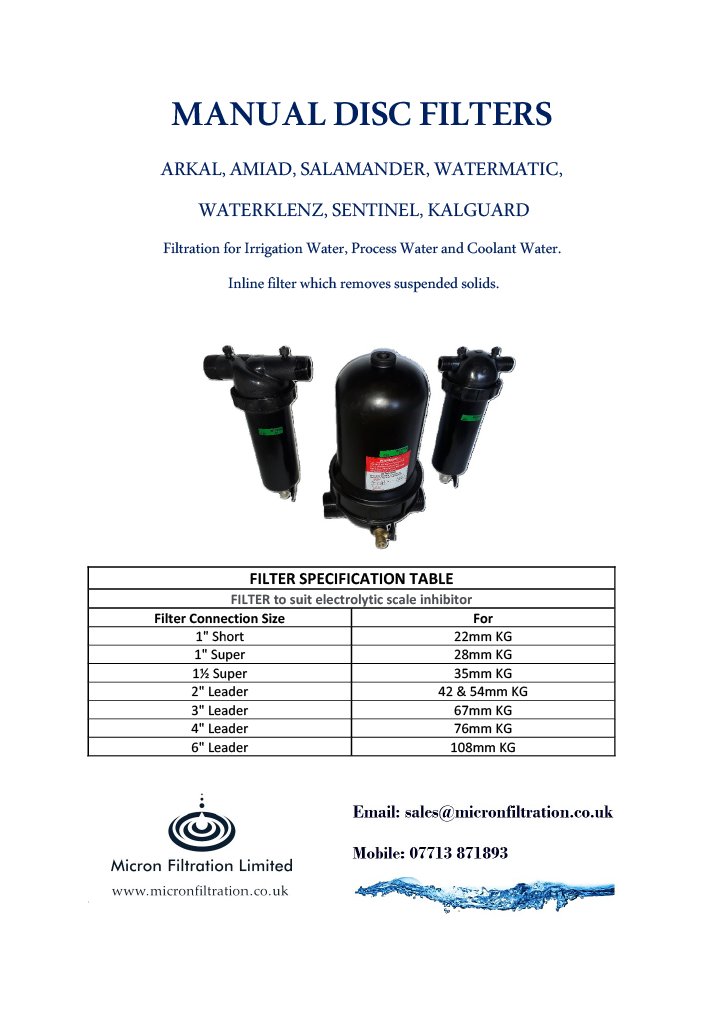 MicronFilter's tweet image. MANUAL DISC FILTERS 
Filtration for Irrigation Water, Process Water and Coolant Water.
Inline filter which removes suspended solids.
#ARKAL #AMIAD #SALAMANDER #WATERMATIC
#WATERKLENZ #SENTINEL #KALGUARD