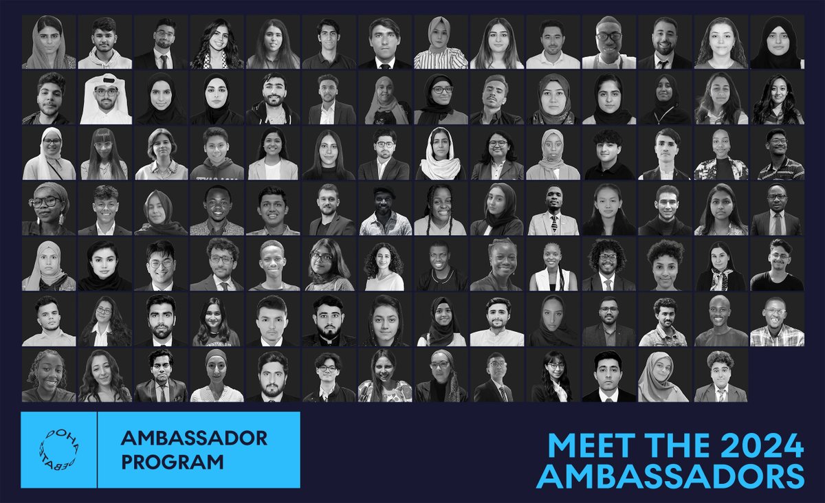 Welcome to the newest class of Doha Debates ambassadors! Our 2024 cohort has nearly 100 emerging leaders, representing 37 nationalities, who are committed to engaging in productive dialogue around complex global issues. Meet them and learn more: dohadebates.com/doha-debates-n…
