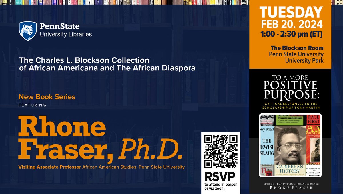 Penn State Special Collections (@psu_scl) on Twitter photo The Charles L. Blockson Collection of African Americana and The African Diaspora invites you to its Book Talk on Feb 20, 1pm (ET) with guest @RhoneFraser visiting Associate Professor in @afam_psu at <a href="/PennState/">Penn State News</a>. Register tinyurl.com/3ev8bvb9
#booktalk #blackstudies #pennstate The Charles L. Blockson Collection of African Americana and The African Diaspora invites you to its Book Talk on Feb 20, 1pm (ET) with guest @RhoneFraser visiting Associate Professor in @afam_psu at <a href="/PennState/">Penn State News</a>. Register tinyurl.com/3ev8bvb9
#booktalk #blackstudies #pennstate