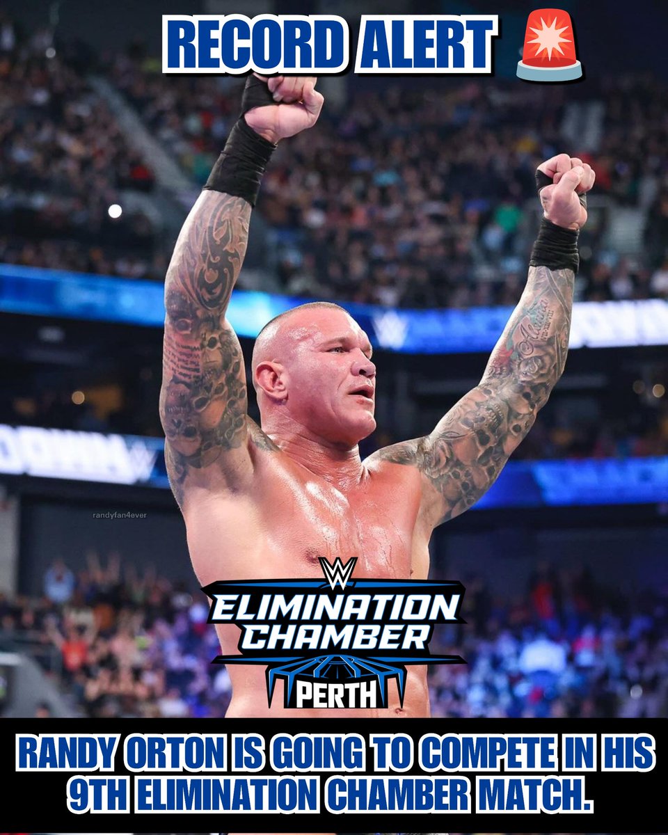 randyfan4ever_'s tweet photo. Another Record Under Orton's Belt 🔥 

At The #EliminationChamber in Perth, Australia 🇭🇲 @RandyOrton is Going To Compete in His Record Setting 9th Chamber Match. 

🐐🙌 https://t.co/922c2AsExa