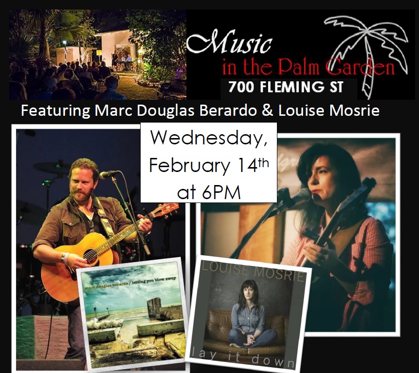 Show the library a little love and spend an hour with us on Valentine's Day night at 6PM when we present another Music in the Palm Garden concert featuring singer-songwriters Marc Douglas Berardo and Loise Mosrie.