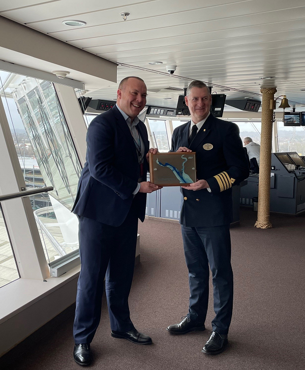 Today, we held the Norwegian Joy's Plaque and Key Ceremony in Southampton. Tom Dynes, ABP General Manager of Landside Operations and Thea George, ABP Senior Cruise Manager, were welcomed onboard by Captain Hakan Svedung for the traditional ceremony that originated in Southampton.