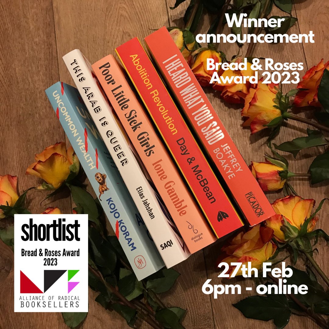 Free for some radical reading inspiration to start a Thursday eve? Join us as we celebrate the winner of the Bread & Roses Award 2023! Tune in at 6pm on 27 Feb for readings by the shortlisted authors, a Q&A and a live announcement of the winner! lighthousebookshop.com/posts/the-brea…