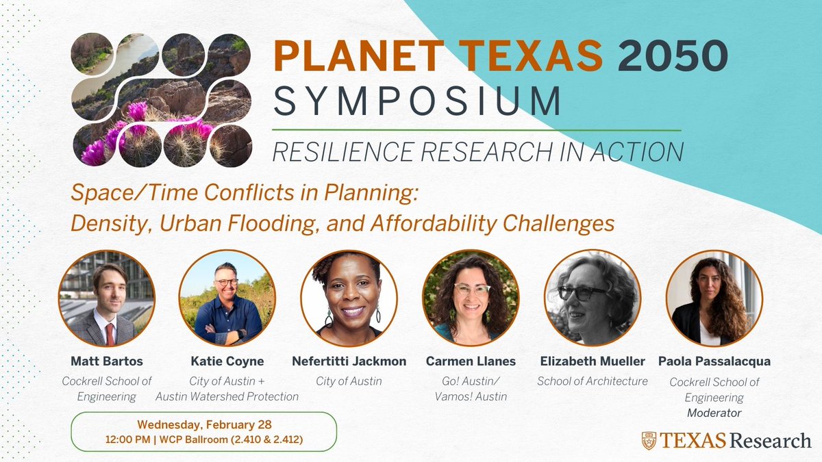 Planet Texas 2050 (@planet_tx) on Twitter photo In place or time-based conflicts in planning, how do we find a balance that improves outcomes for all? <a href="/paolapass88/">Paola Passalacqua</a> moderates this panel of experts from <a href="/UTSOA/">Texas Architecture</a>, <a href="/GoAustinVamos/">Go Austin/Vamos Austin (GAVA)</a>, <a href="/AustinWatershed/">Watershed Protection</a>, <a href="/ut_caee/">UT Austin CAEE</a> and <a href="/austintexasgov/">City of Austin</a>. RSVP: bit.ly/3TY4muh In place or time-based conflicts in planning, how do we find a balance that improves outcomes for all? <a href="/paolapass88/">Paola Passalacqua</a> moderates this panel of experts from <a href="/UTSOA/">Texas Architecture</a>, <a href="/GoAustinVamos/">Go Austin/Vamos Austin (GAVA)</a>, <a href="/AustinWatershed/">Watershed Protection</a>, <a href="/ut_caee/">UT Austin CAEE</a> and <a href="/austintexasgov/">City of Austin</a>. RSVP: bit.ly/3TY4muh