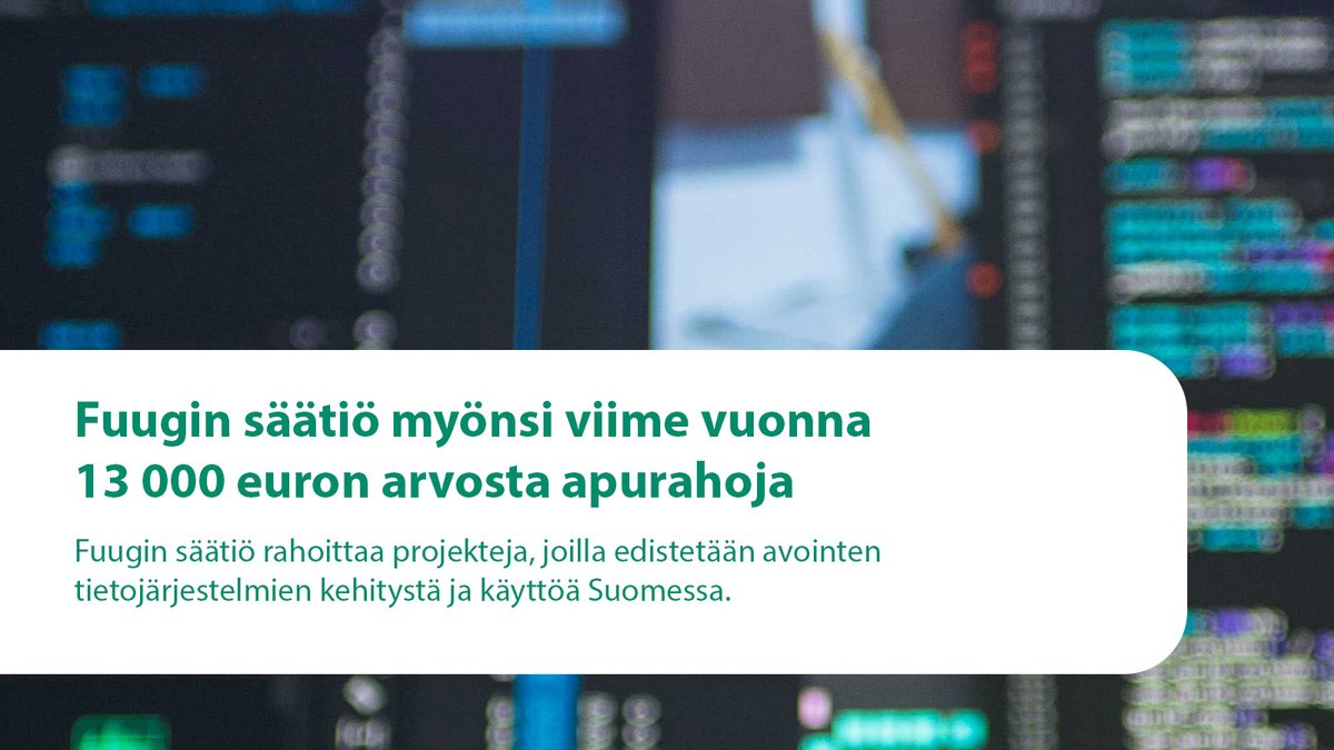 Fuugin säätiö myönsi viime vuonna apurahoja yhteensä 13 000 euron arvosta! ✨

Säätiö jakaa apurahaa jatkuvassa haussa avoimen lähdekoodin ohjelmistojen kehittämiseen liittyvään työhön.

#apurahat #avoinlähdekoodi #opensource #tutkimusrahoitus

Lue lisää: fuug.fi/2024/fuugin-sa…