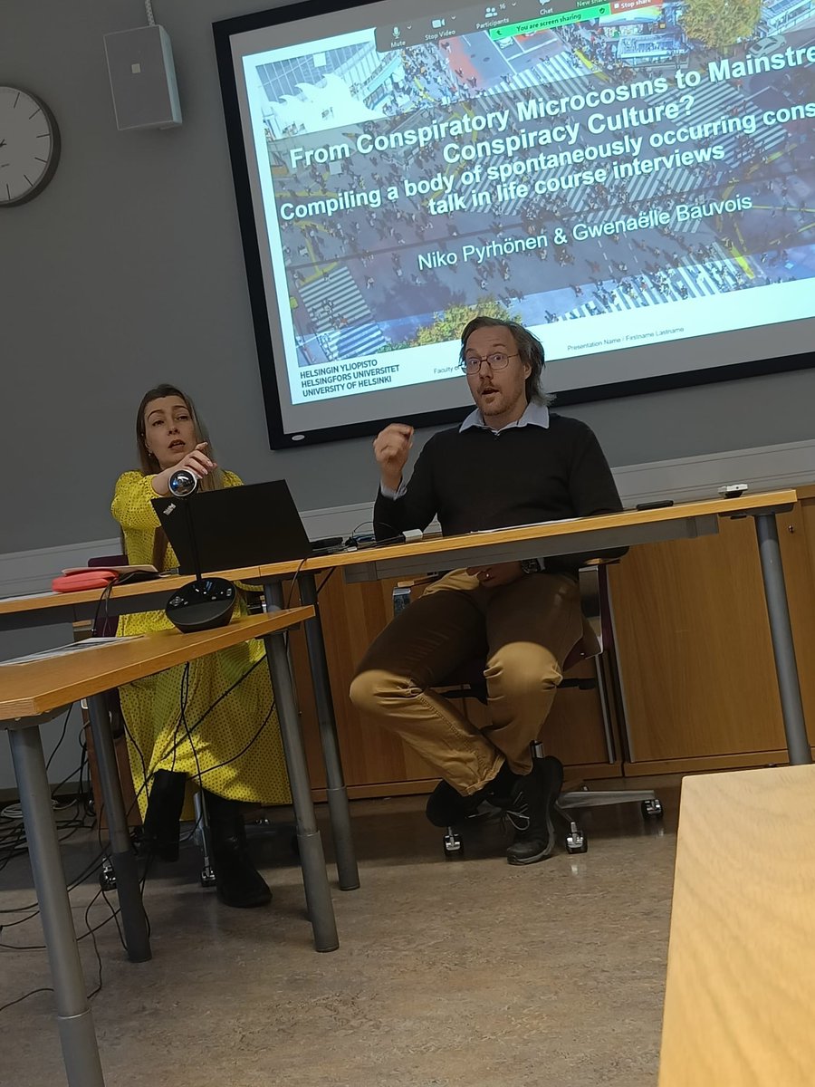 We had a lively discussion today on conspiracy culture. Thanks for all your comments, inputs and questions! Thanks to @HelsinkiHSSH for inviting us! And thanks to @nevalaino for documenting our enthusiasm for conspiracies 😉